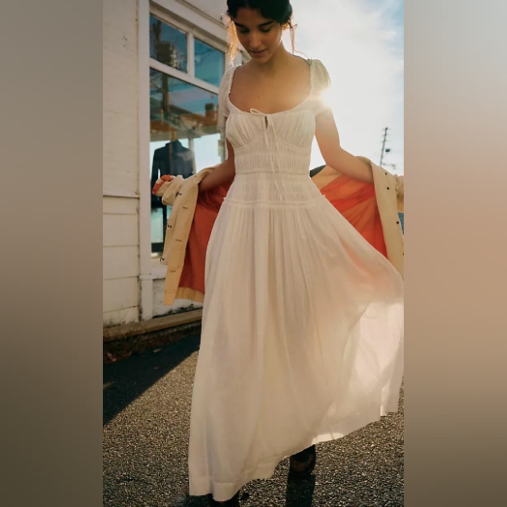 Free People White Midi Puff Sleeve Maxi Dress - Picture 2 of 12
